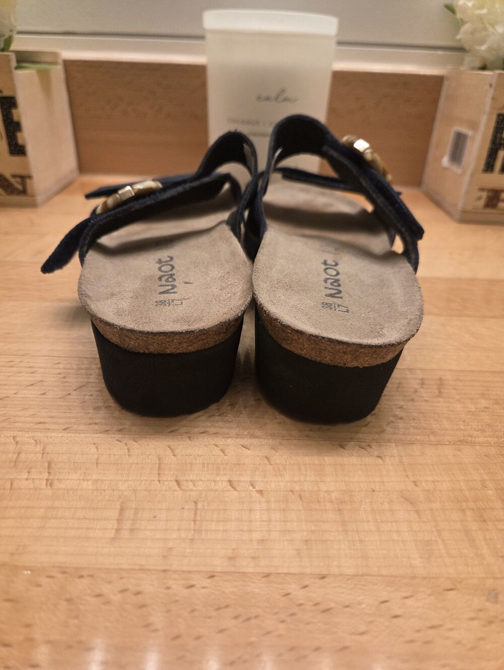 Naot Anabel Slide Sandals Navy Nubuck Tortoise Shell Buckle Womens Sz EU 38 US 7 - Picture 8 of 11